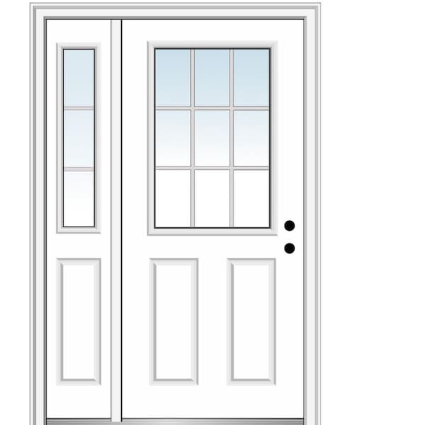 MMI DOOR 53 in. x 81.75 in. Internal Grilles Left Hand 1/2 Lite 2-Panel Classic Primed Steel Prehung Front Door with Sidelite