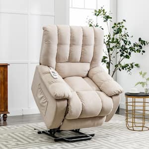 Beige Soft Velvet Power Lift Massage Recliner Chair with Heat, Vibration Function and Side Pocket