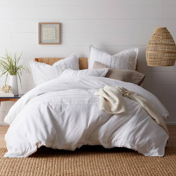 The Company Store Beachcomber White Striped Cotton King Duvet Cover