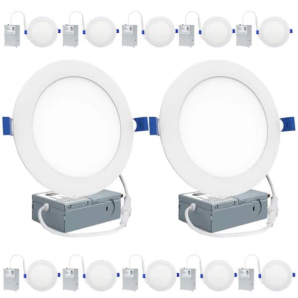 KOAOEIRS 6 in Adjustable CCT Ultra Thin LED Recessed Ceiling Lights Dimmable Indoor Canless Integrated LED Wafer Lights,12-Pack