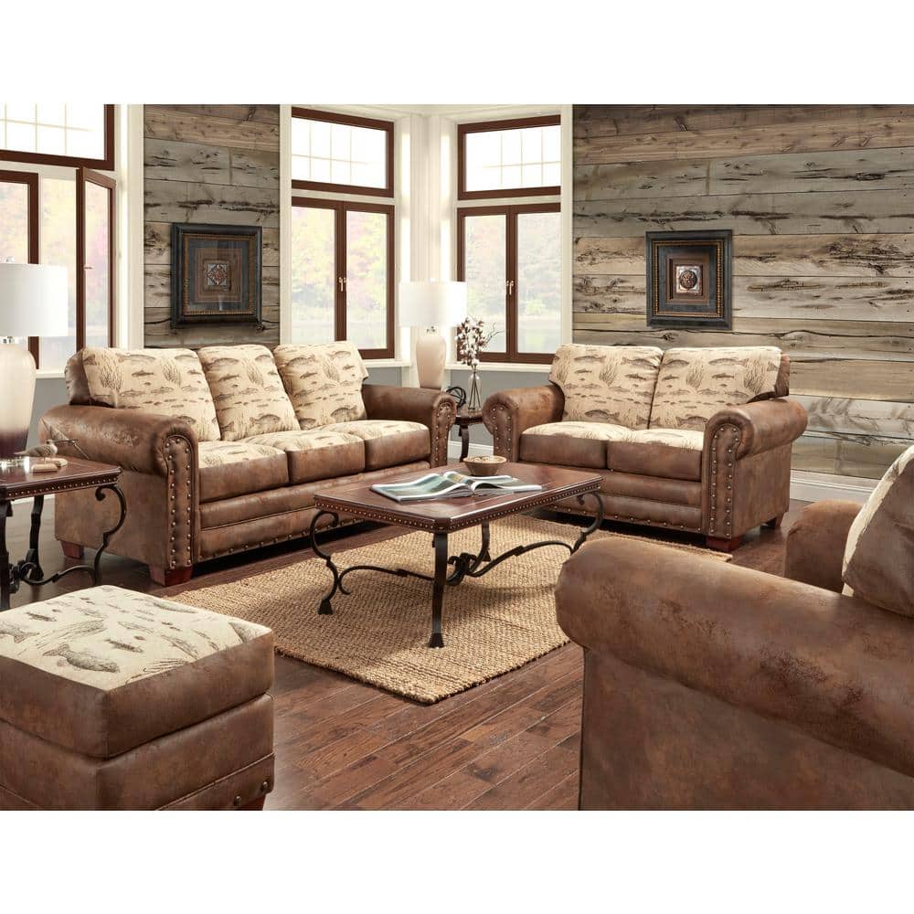 Angler's Cove 4-Piece Angler's Cove Tapestry Brown Pinto Microfiber Living Room Set