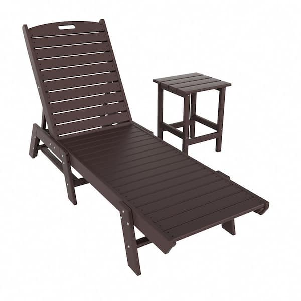 Laguna 2-Piece Dark Brown Fade Resistant Poly HDPE Plastic Outdoor Patio Reclining Chaise Lounge Chair and Table Set