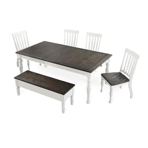 Joanna 6-Piece Dining Set in 2-Tone Ivory/Dark Oak Wood Finish