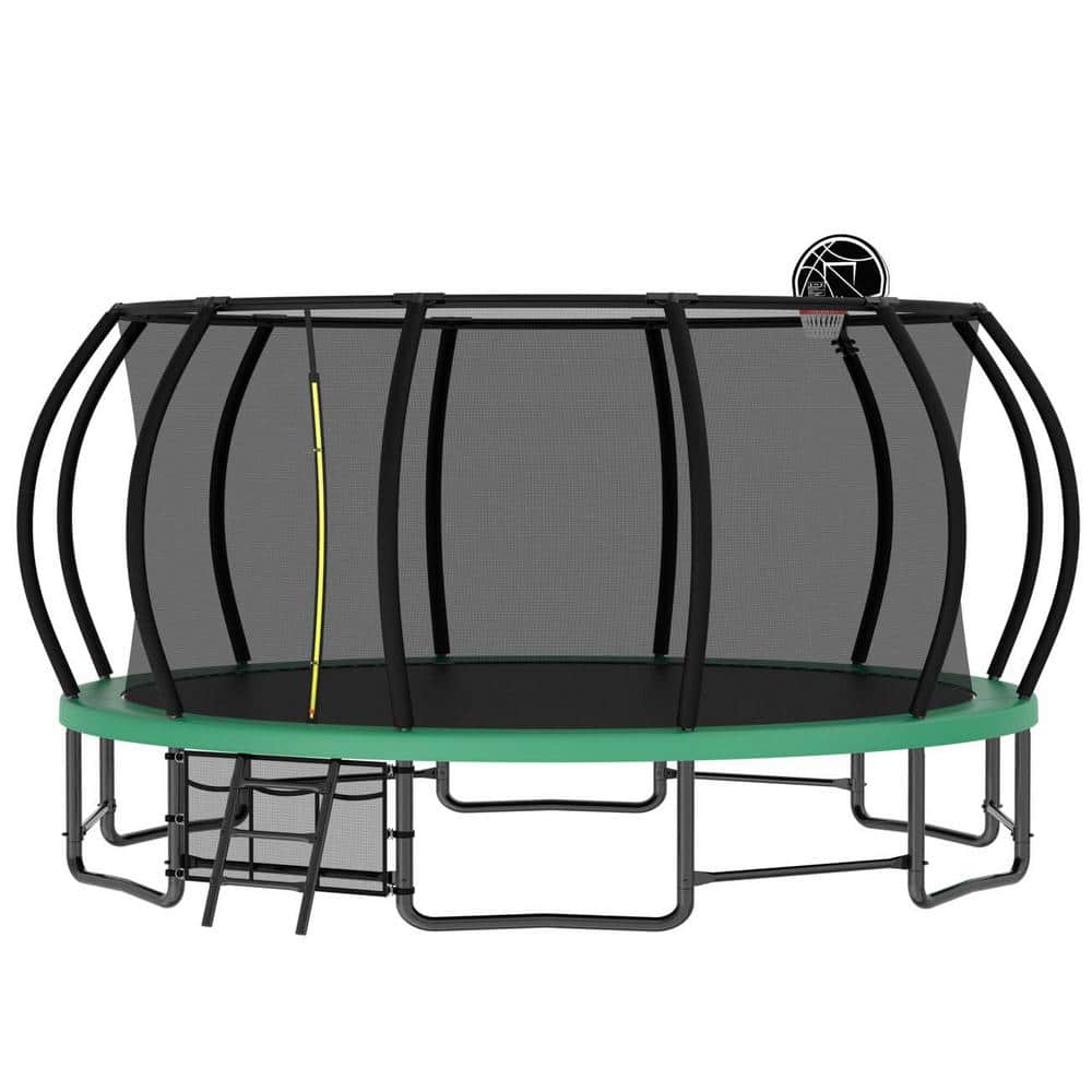 16 ft. Outdoor Trampoline for Kids and Adults, Pumpkin Trampoline w/Curved 