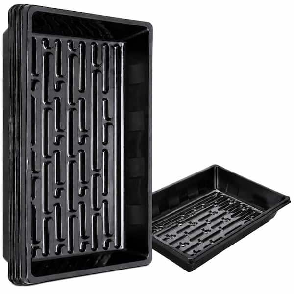 5-Pack Black Plastic Seed Starting Trays with No Holes, 16.9 x 10 x 2.5 Inch Plant Germination Trays for Microgreens