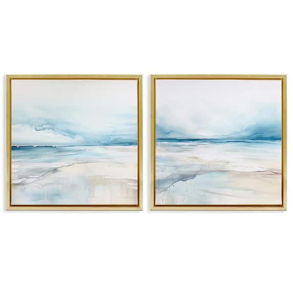 Stupell Industries Ocean Tide Abstraction by Irena Orlov 2-Pieces Gold Floater Frame Coastal Graphic Art Print 25 in. x 25 in.