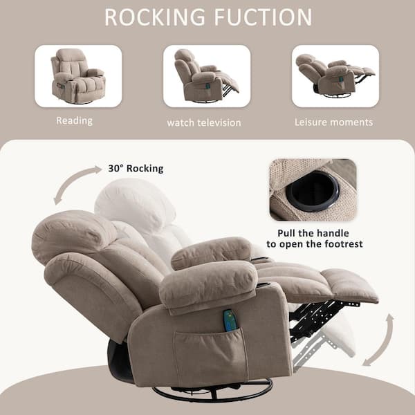 YOFE Large Light Brown Fabric Manual Recliner Chair with USB and 2-Cup  Holders, 360° Swing Massage Heated Single Sofa Chair  CamyBE-GIS00007W1521-Recliner01 - The Home Depot