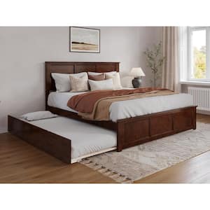 Madison Walnut Brown Solid Wood Frame King Platform Bed with Matching Footboard and Twin XL Trundle