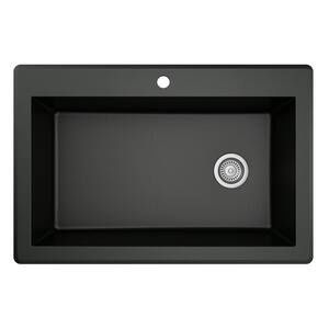 Drop-In Quartz Composite 33 in. 1-Hole Single Bowl Kitchen Sink in Black
