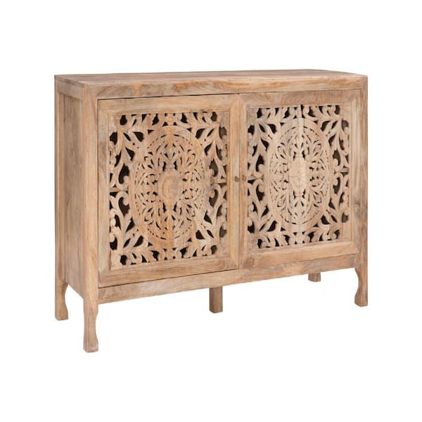 Benjara Brown Wood Top 19 in. Sideboard with 2-Door