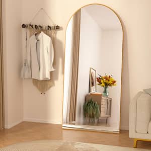28 in. W x 71 in. H Oversized Arched Full Length Mirror Wood Framed Gold Wall Mounted/Standing Mirror Floor Mirror
