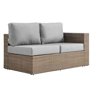 Convene Cappuccino Gray 1-Piece Wood Outdoor Right-Arm Loveseat with Gray Cushion
