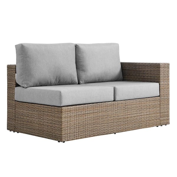 MODWAY Convene Cappuccino Gray 1-Piece Wood Outdoor Right-Arm Loveseat with Gray Cushion
