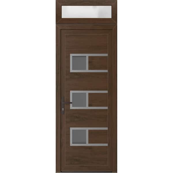 VDOMDOORS 30 in. x 94 in. Right-hand/Inswing Frosted Glass Walnut Steel Prehung Front Door with Hardware