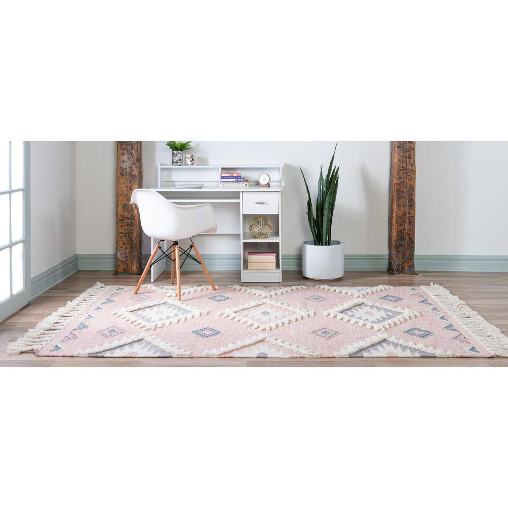 Handmade Pink Wool Geometric 6x9 Area Rug