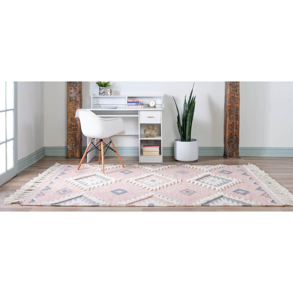 Handmade Pink Wool Geometric Flat Woven Area Rug 4x6