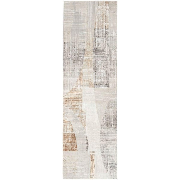 Nourison Iliana Grey 2 ft. x 8 ft. Abstract Contemporary Runner Area Rug