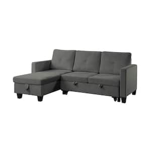 82.5 in. W Velvet Reversible Sleeper Sectional Sofa with Storage Chaise in Dark Gray