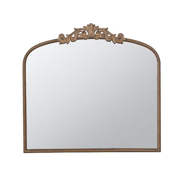 Benjara 31 in. x 2 in. Arch Metal Frame Gold Wall Mirror