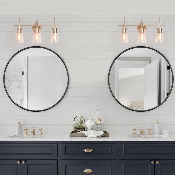 32 in. W x 32 in. H Modern Unique Round Metal Framed Wall Bathroom Vanity Mirror in Antique Black