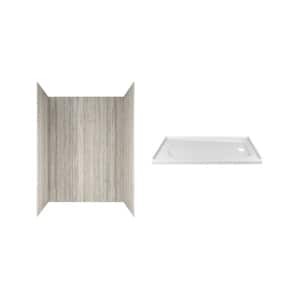 Passage 60 in. x 72 in. 2-Piece Glue-Up Alcove Shower Wall and Base Kit with Right Hand Drain in Pewter Travertine