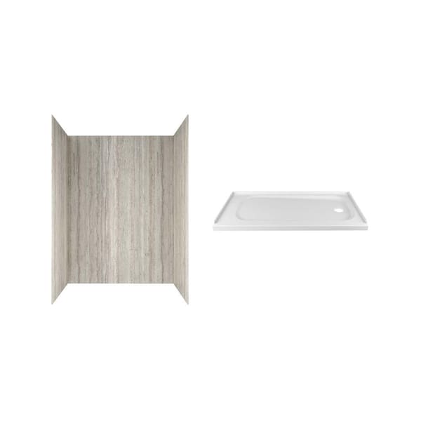 American Standard Passage 60 in. x 72 in. 2-Piece Glue-Up Alcove Shower Wall and Base Kit with Right Hand Drain in Pewter Travertine