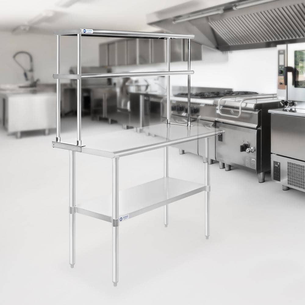 12" x 48" Commercial Stainless Steel Kitchen Prep Table Wide Double Overshelf 