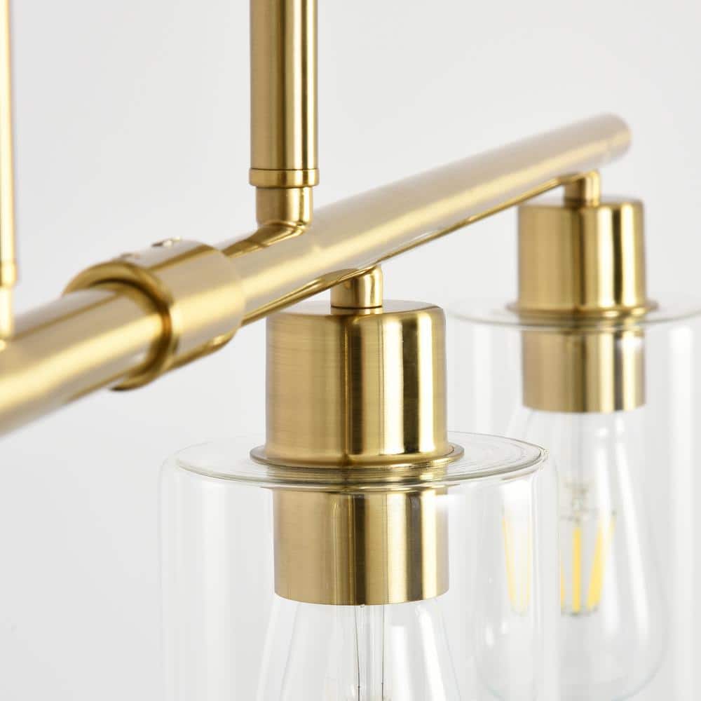 Golden Linear Metal Chandelier with Clear Glass Shades