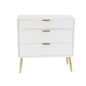 32 in. W White Wood Geometric Cabinet with Gold Accents