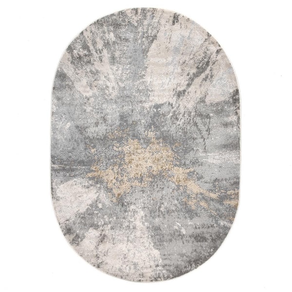 nuLOOM Contemporary Cyn Silver 6 ft. 7 in. x 9 ft. Oval Abstract Rug
