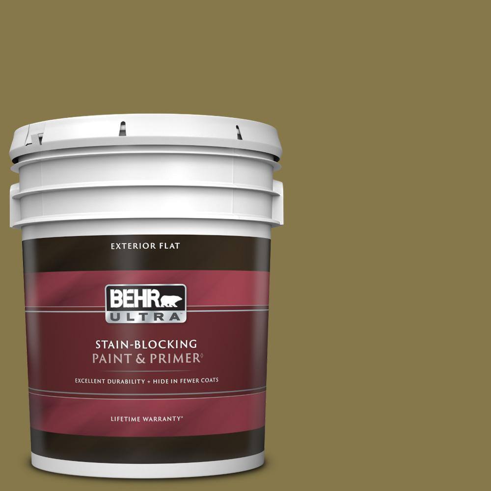 BEHR ULTRA 5 gal. M3307 Green Tea Leaf Flat Exterior Paint & Primer