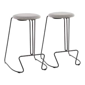 Finn 26 in. Grey Counter Stool with Light Grey Fabric Upholstery (Set of 2)