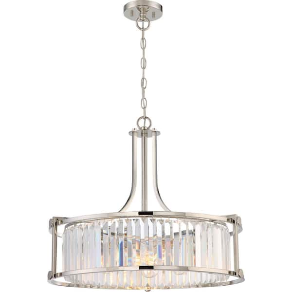 SATCO 4-Light Polished Nickel Crystal Pendant with Clear Glass Crystals