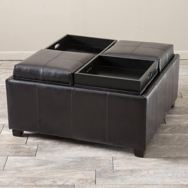 Noble House Dartmouth Espresso Brown Bonded Leather Tray Top