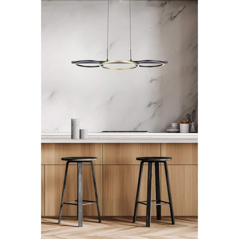 Boyal 38 in. 3-Light Black and Gold LED Pendant Light price history on PriceWatchPro