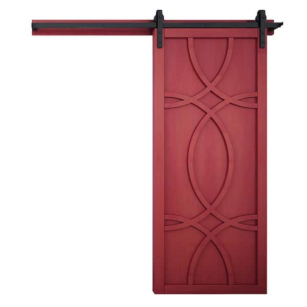 VeryCustom 30 in. x 84 in. The Hollywood Carmine Wood Sliding Barn Door with Hardware Kit in Stainless Steel