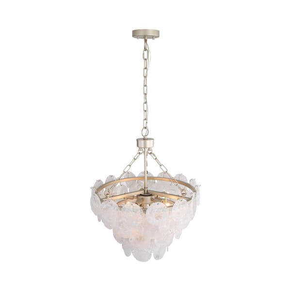 Golden Lighting - Cascada 480-Watt 8 Light Aegean Silver Statement Pendant Light with Cirrus Cloud Glass Shade, No Bulbs Included
