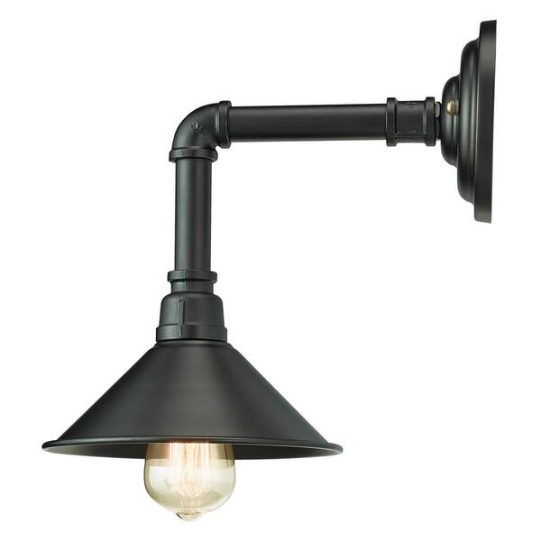 Home Luminaire 1 Light Black Industrial Pipe Sconce With Metal Shade 31698 The Home Depot