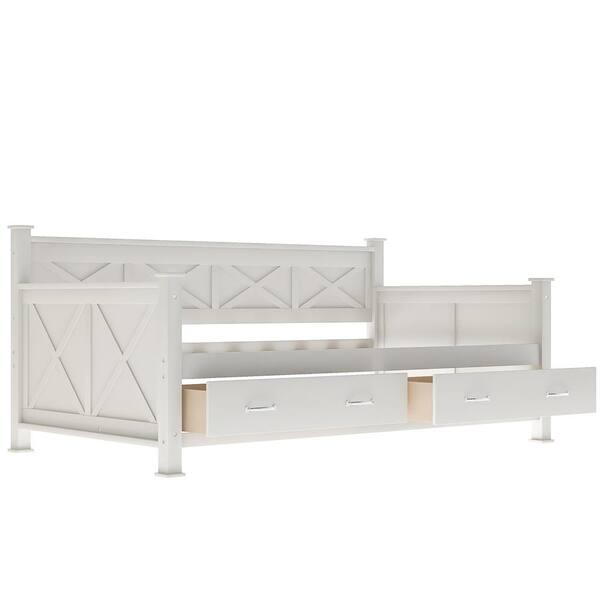 Donason Cream White Twin Size Daybed with Drawers Modern and Rustic Casual Style Daybed