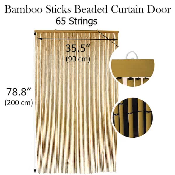 EVIDECO French home goods Beaded Natural Bamboo Curtain Door 65 Strings 35.5 in. W x 78.8 in. L Wall Mounted Light Filtering Sheer Curtain 1 Panel