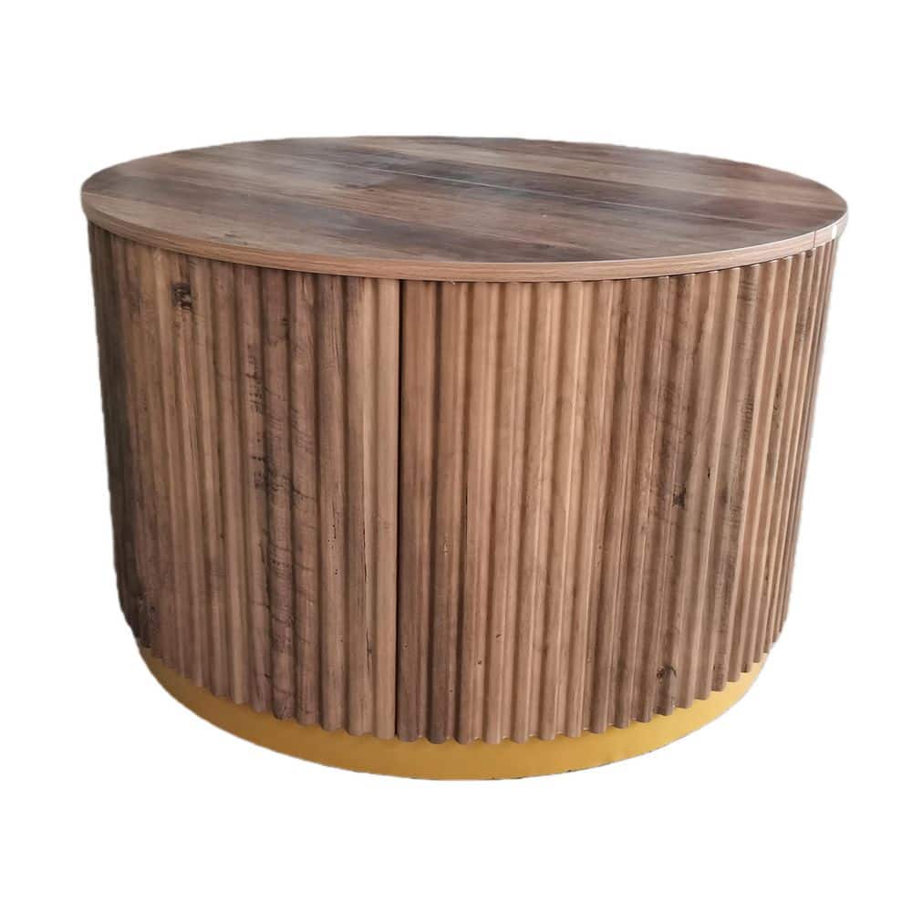 Allan 31.5 in. Brown Round MDF Rustic Coffee Table with Gold Base for Living Room price history on PriceWatchPro