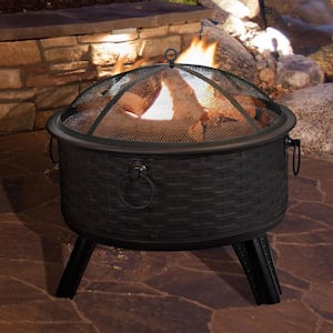 26 in. Steel Round Woven Fire Pit with Cover