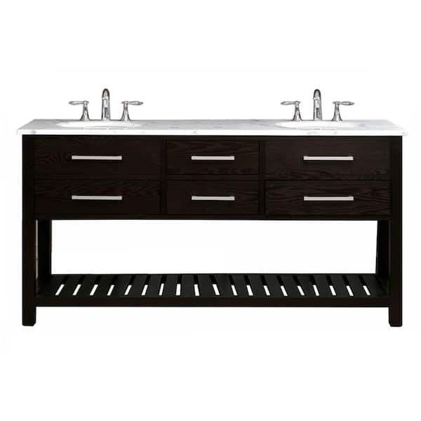 Virtu USA Clementina 72 in. Double Basin Vanity in Dark Espresso with Marble Vanity Top in White-DISCONTINUED