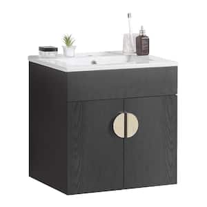 Victoria 20 in. W x 16 in. D x 20 in. H Wall Mounted Single Sink Bath Vanity in Black with Solid Wood and Ceramic Top