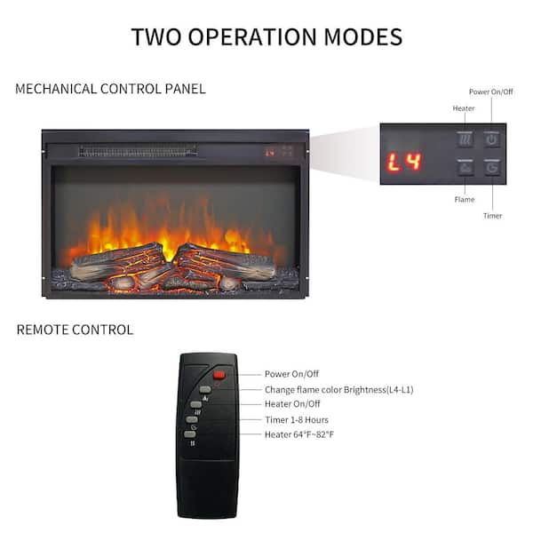 26 in. Electric Fireplace Insert Ultra Thin Heater with Log Set Realistic Flame and Remote Control Timer