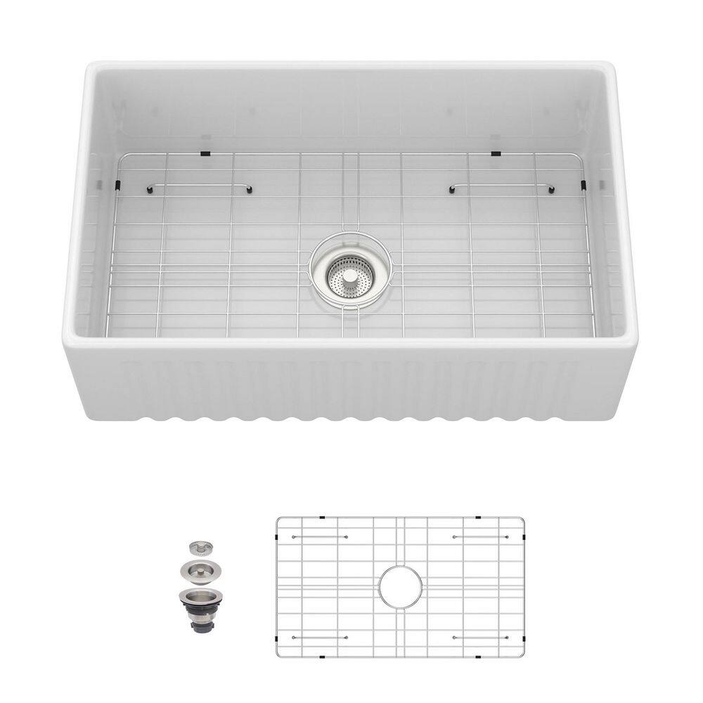 30 in. Farmhouse Single Bowl White Ceramic Kitchen Sink with Bottom Grids price history on PriceWatchPro