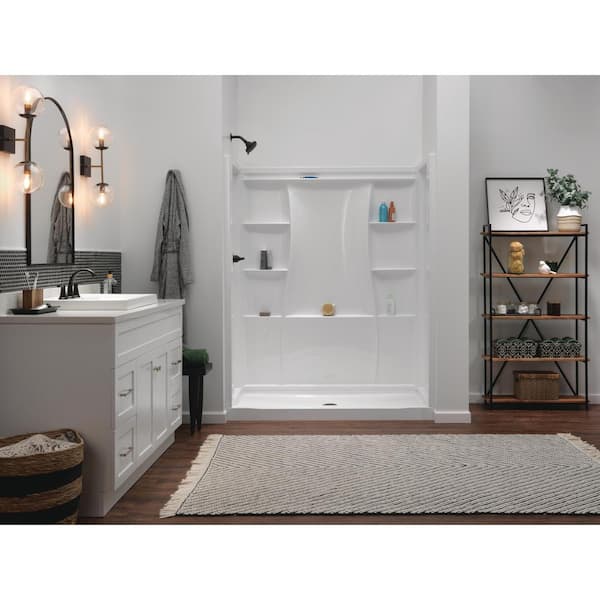 Classic 500 30 in. L x 60 in. W x 72 in. H 4-Piece Alcove Shower Kit with Shower Wall and Shower Pan in High Gloss White
