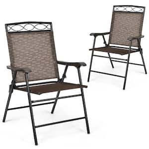 Folding Camping Chair Outdoor Lounge Chairs for Backyard, Garden, Beach with Armrest and Backrest (Set of 2)