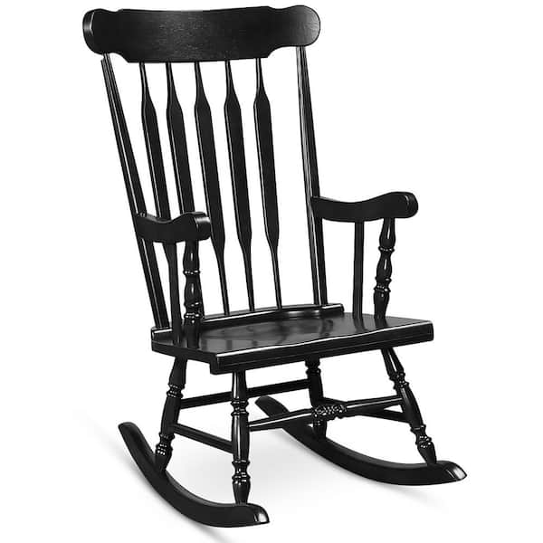 ANGELES HOME Solid Wood Outdoor Rocking Chair for Garden and Patio in Black