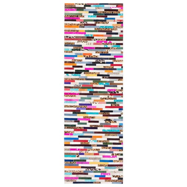 Studio Leather Ivory Blue 6 ft. x 6 ft. Striped Runner Rug